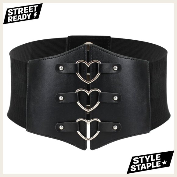 Accessories - Vintage Corset Belt Wide Stretch Faux Leather Waist Cincher Y2K Retro Chic
